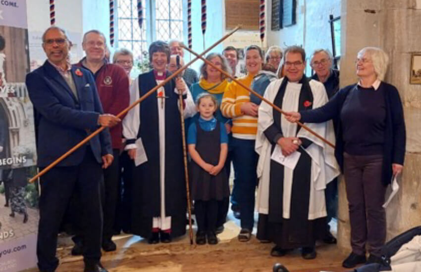 The ringers at Corse with their Bishop, Vicar and Wardens, 8th November 2023